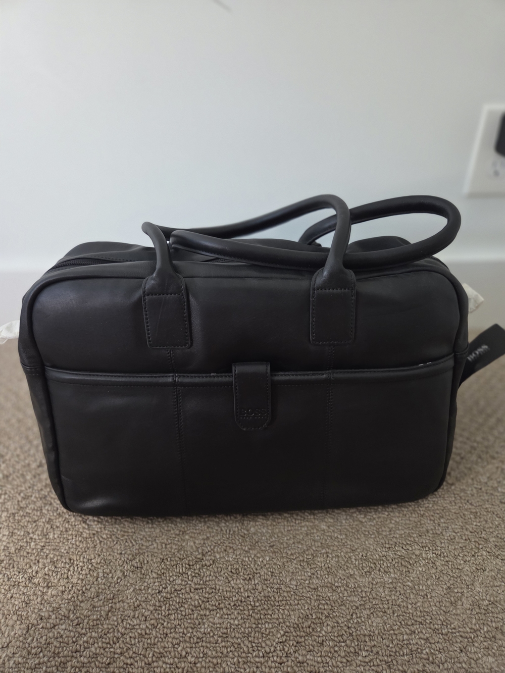 HUGO BOSS Black Leather Men's Briefcase Tote - Premium Work Bag